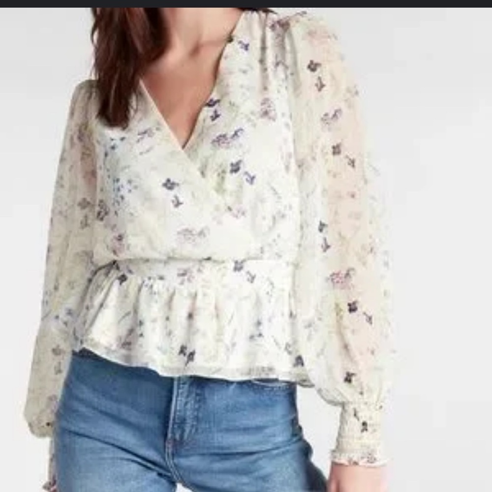 Express Floral Wrap Blouse - White and Purple